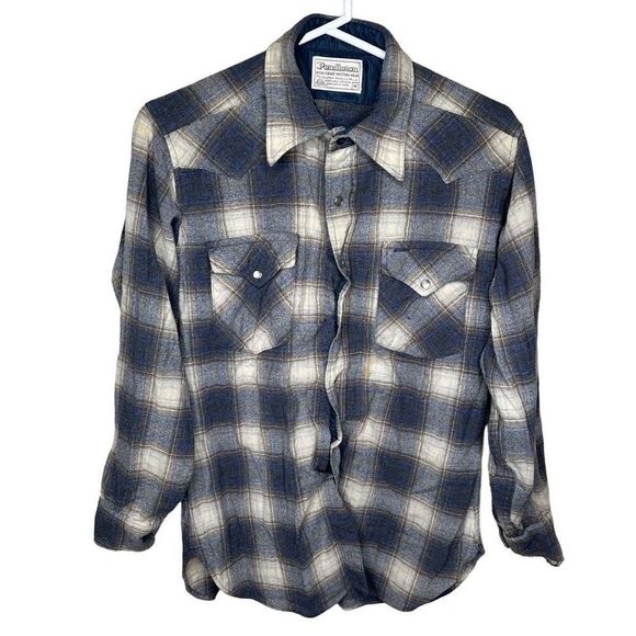 Vintage Pendleton 1970’s Western Wear Pearl Snap Virgin Wool Plaid Flannel Shirt - Picture 1 of 6